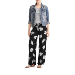 Black Floral Wide Flowy Leg Pants, M